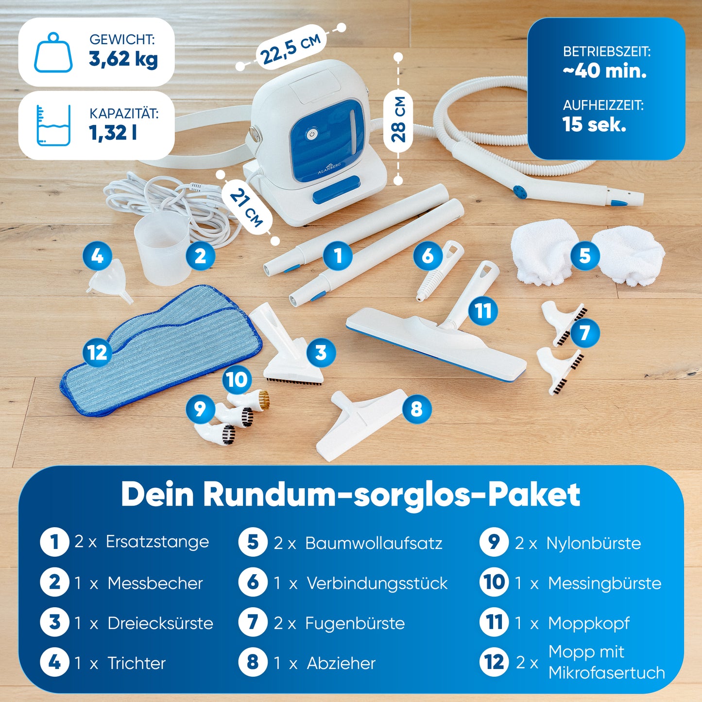 Dampfreiniger Set - Weiß