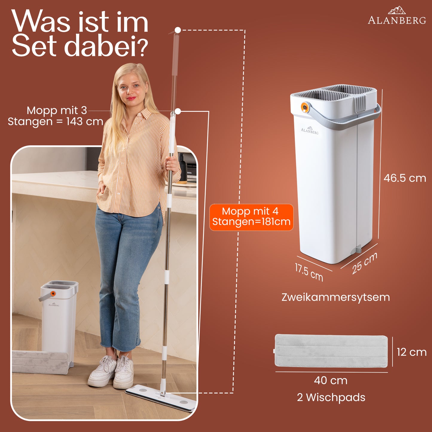 XL-Flachmopp mit Zweikammersystem - Weiß