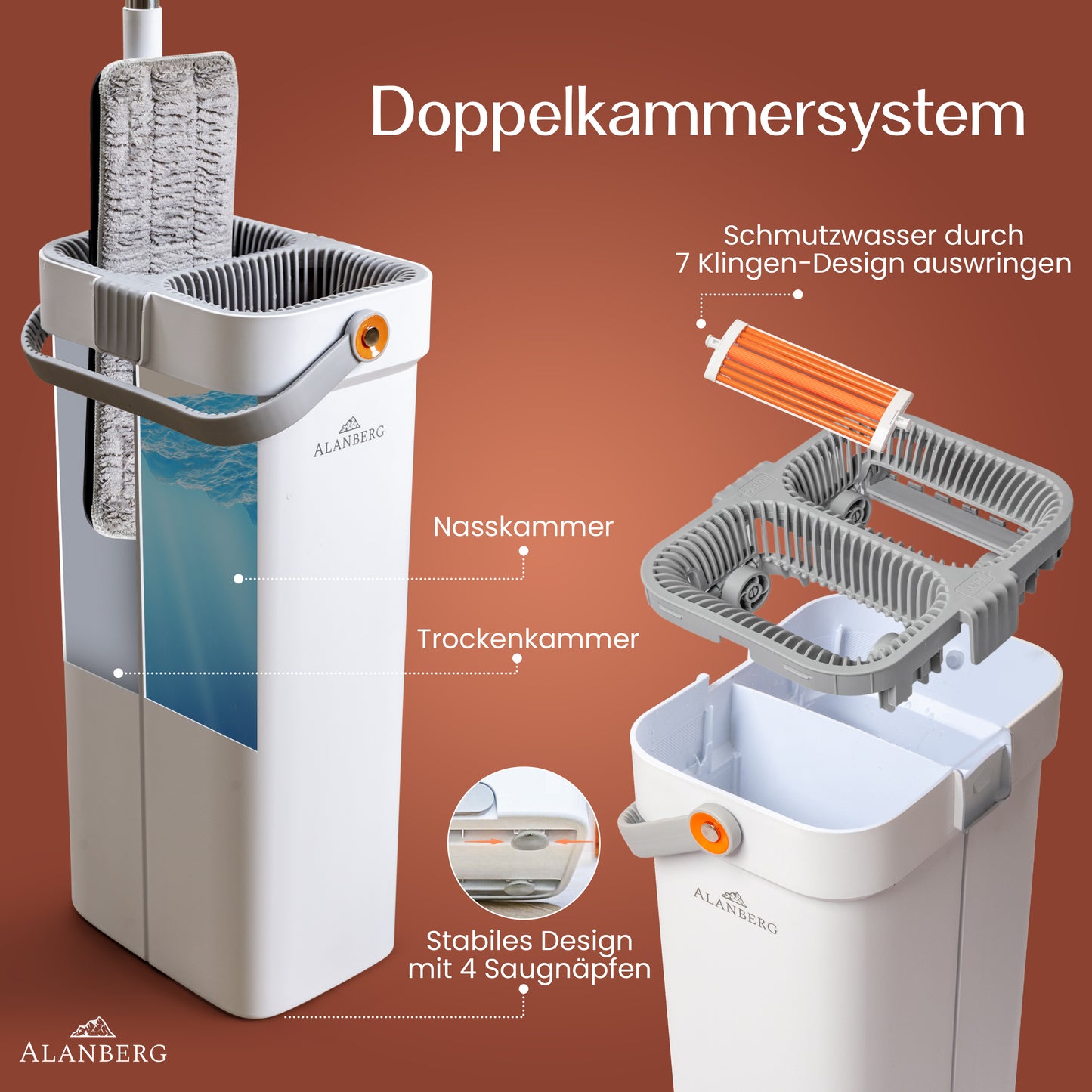XL-Flachmopp mit Zweikammersystem - Weiß